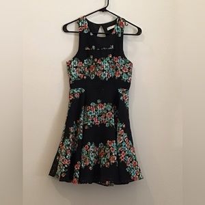 Everleigh Fit and Flare Black Floral Mini Dress